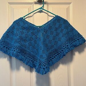 Misha & puff hand crocheted lattice capelet in cerulean